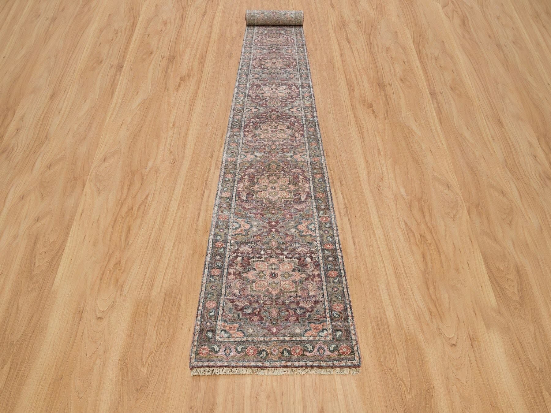 Heriz Tribal & Geometric hand-knotted wool runner in Red & Gray, 2'8" x 23'10" — SKU O065889 (view 2)