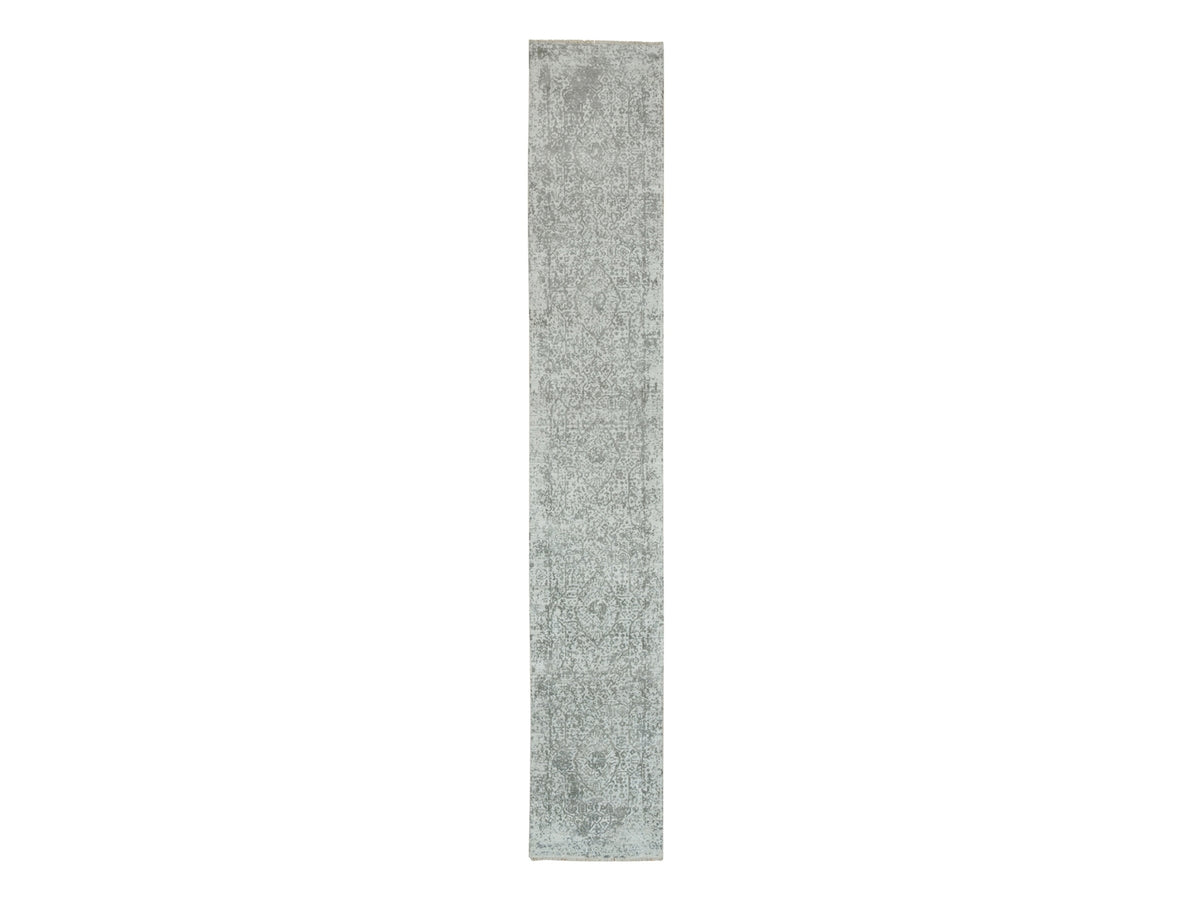 Transitional hand-knotted wool/silk runner in Gray, 2'6" x 15'10" — SKU O065890