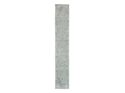 Transitional hand-knotted wool/silk runner in Gray, 2'6" x 15'10" — SKU O065890