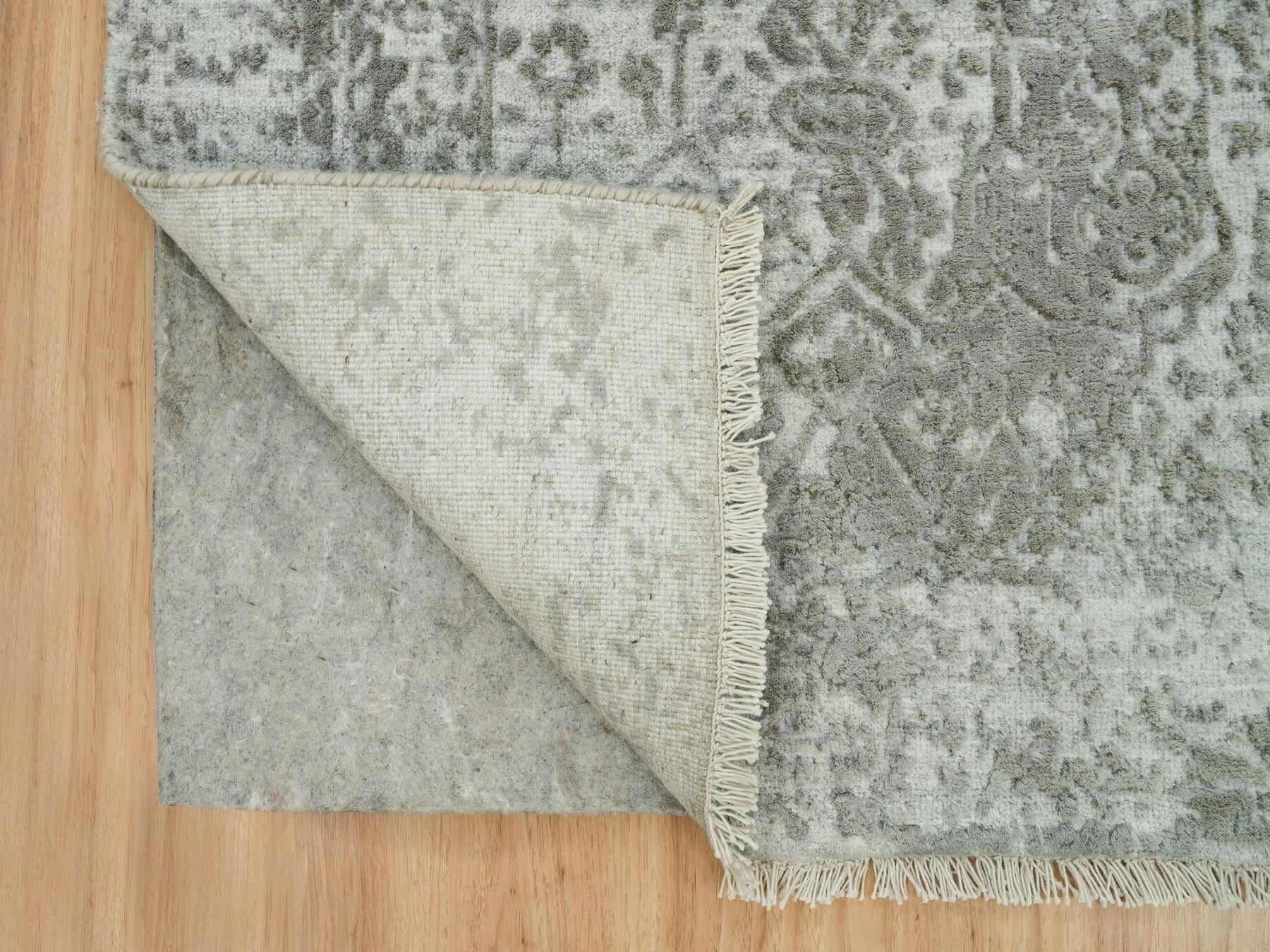 Transitional hand-knotted wool/silk runner in Gray, 2'6" x 15'10" — SKU O065890 (view 3)