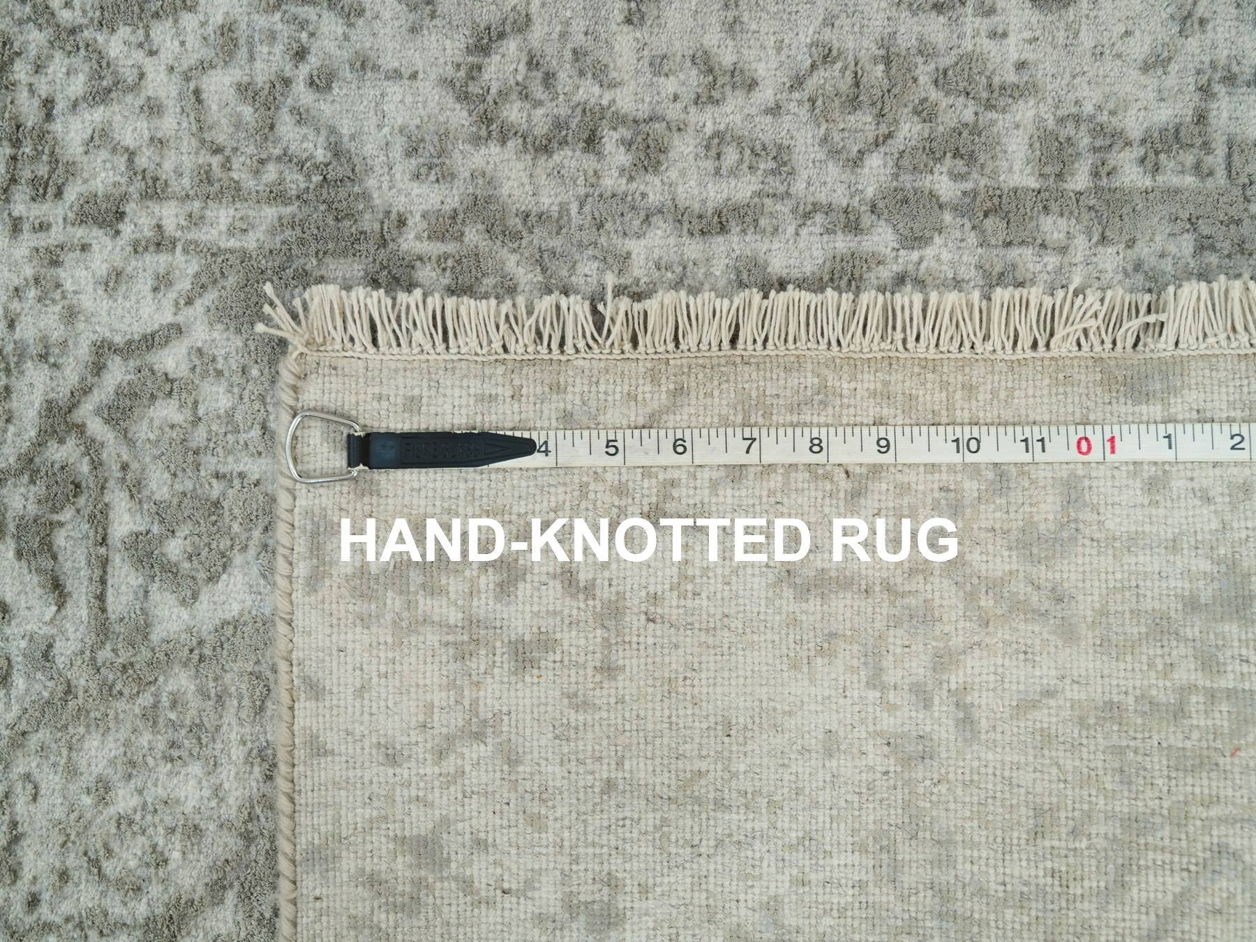 Transitional hand-knotted wool/silk runner in Gray, 2'6" x 15'10" — SKU O065890 (view 8)