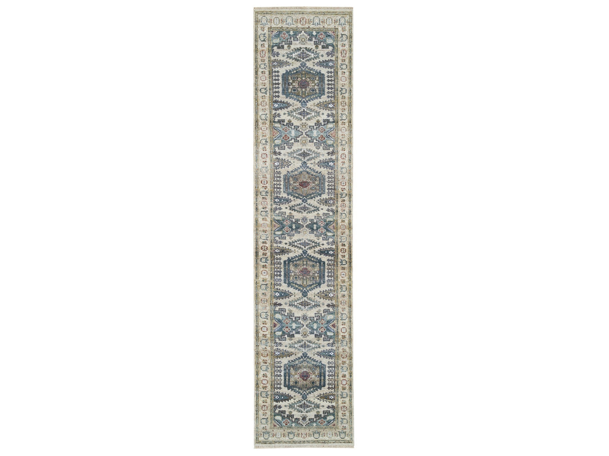 Tribal & Geometric hand-knotted wool runner in Ivory & Winter White, 2'6" x 11'8" — SKU O065893