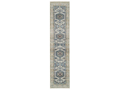 Tribal & Geometric hand-knotted wool runner in Ivory & Winter White, 2'6" x 11'8" — SKU O065893