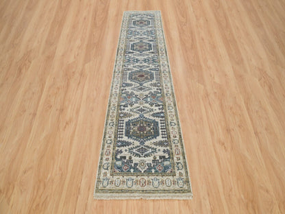 Tribal & Geometric hand-knotted wool runner in Ivory & Winter White, 2'6" x 11'8" — SKU O065893 (view 2)