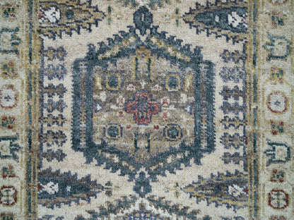 Tribal & Geometric hand-knotted wool runner in Ivory & Winter White, 2'6" x 11'8" — SKU O065893 (view 5)