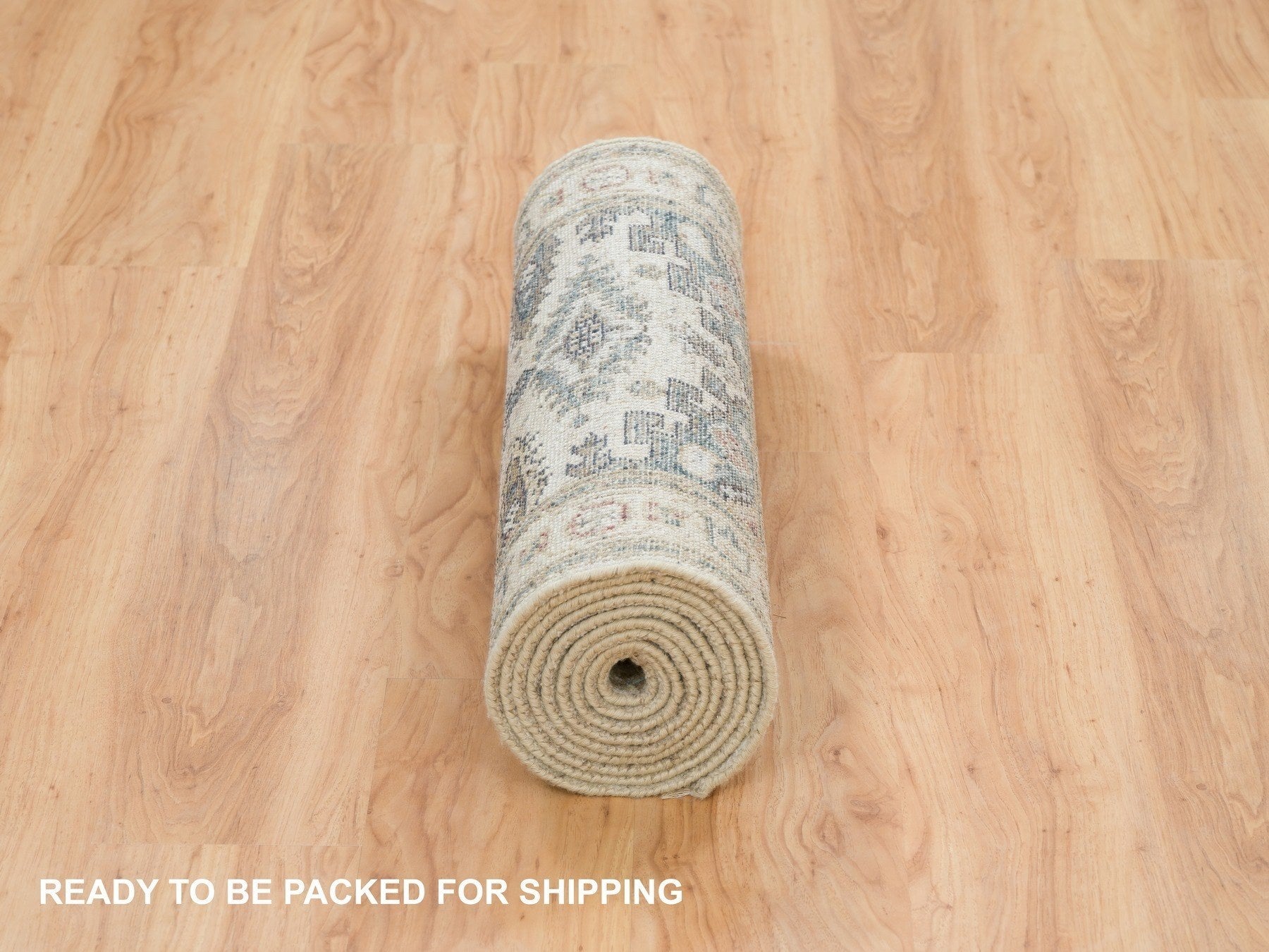 Tribal & Geometric hand-knotted wool runner in Ivory & Winter White, 2'6" x 11'8" — SKU O065893 (view 6)
