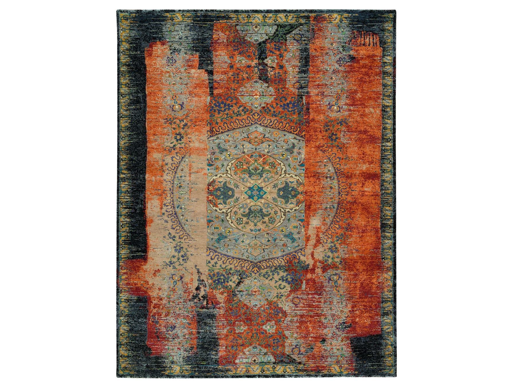 Transitional hand-knotted wool rug in Orange, 9'2" x 12' — SKU O065896