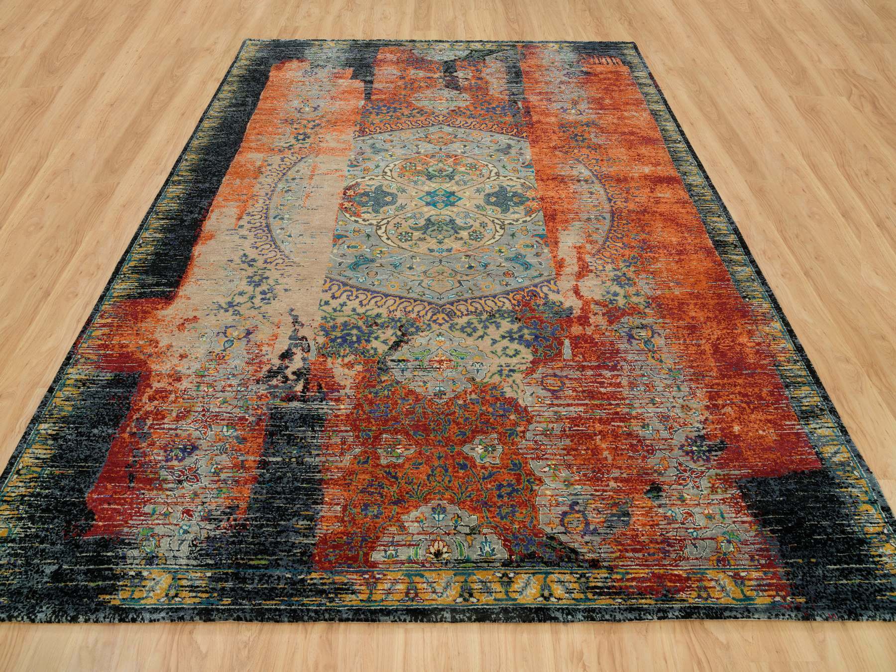Transitional hand-knotted wool rug in Orange, 9'2" x 12' — SKU O065896 (view 2)