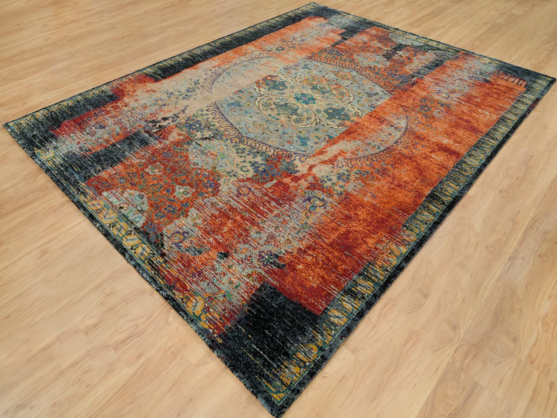 Transitional hand-knotted wool rug in Orange, 9'2" x 12' — SKU O065896 (view 3)
