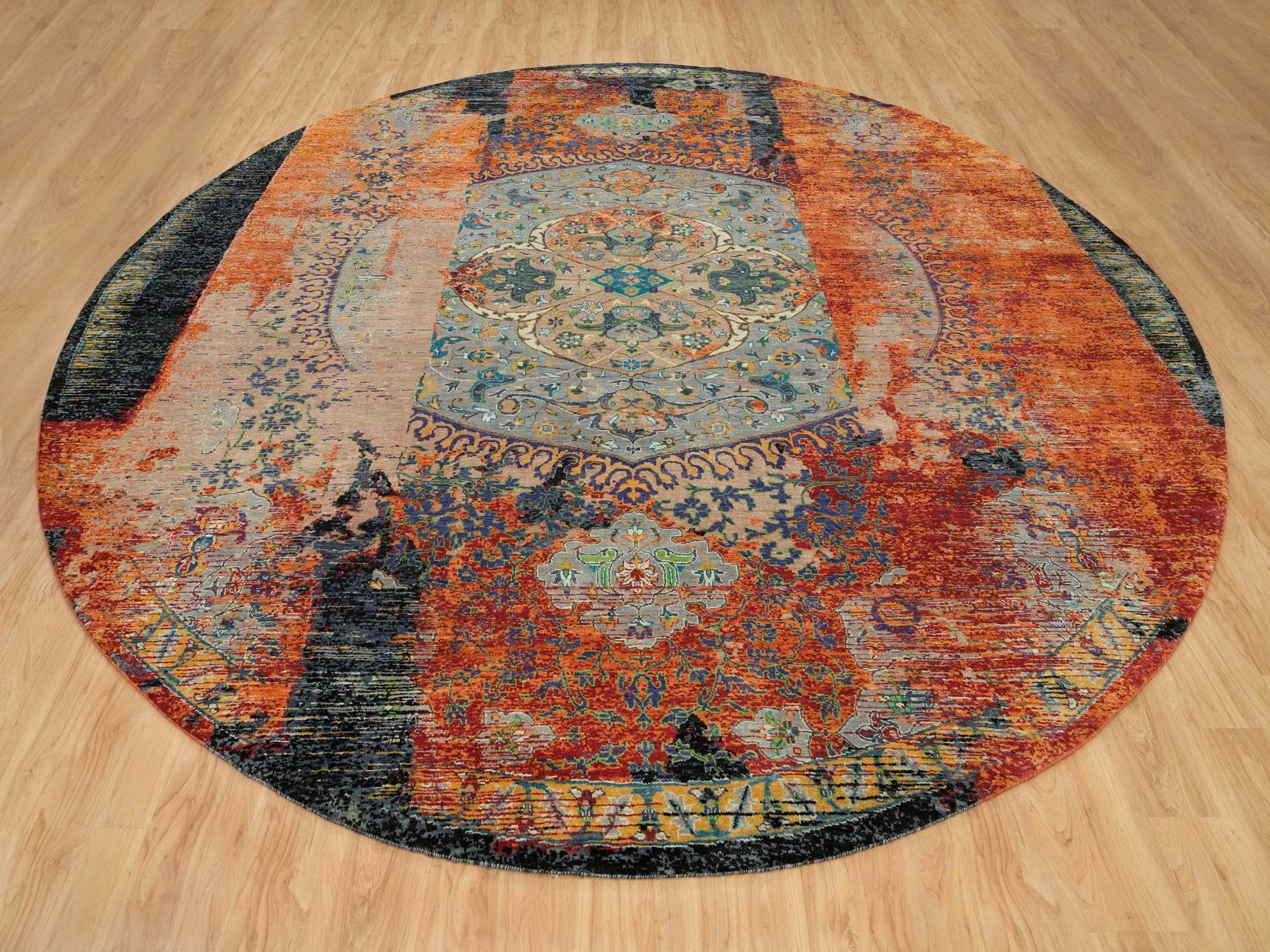 Transitional hand-knotted wool rug in Orange, 12'1" x 12'1" — SKU O065900 (view 2)