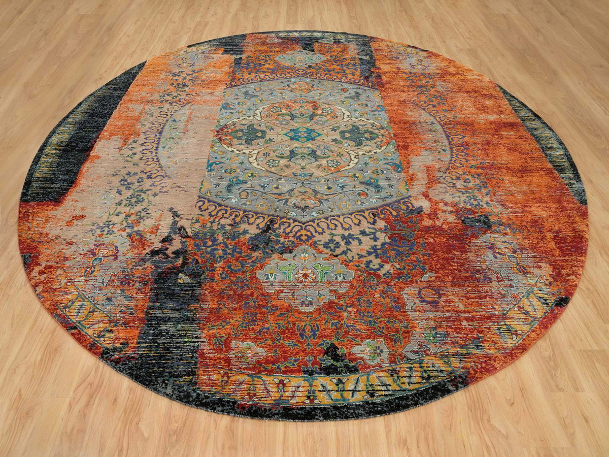 Transitional hand-knotted wool rug in Orange, 12'1" x 12'1" — SKU O065900 (view 2)