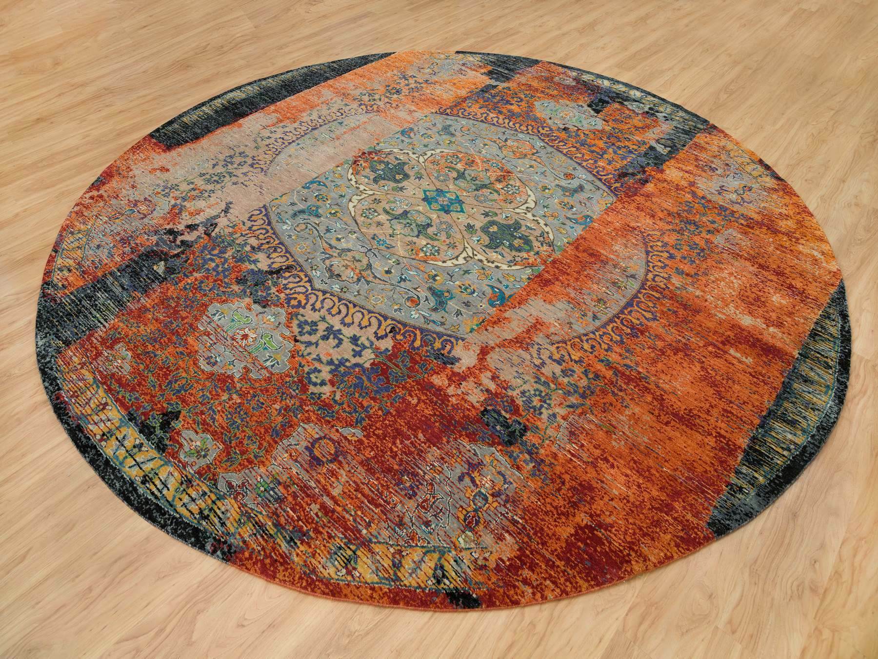 Transitional hand-knotted wool rug in Orange, 12'1" x 12'1" — SKU O065900 (view 3)