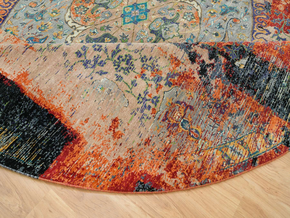 Transitional hand-knotted wool rug in Orange, 12'1" x 12'1" — SKU O065900 (view 6)