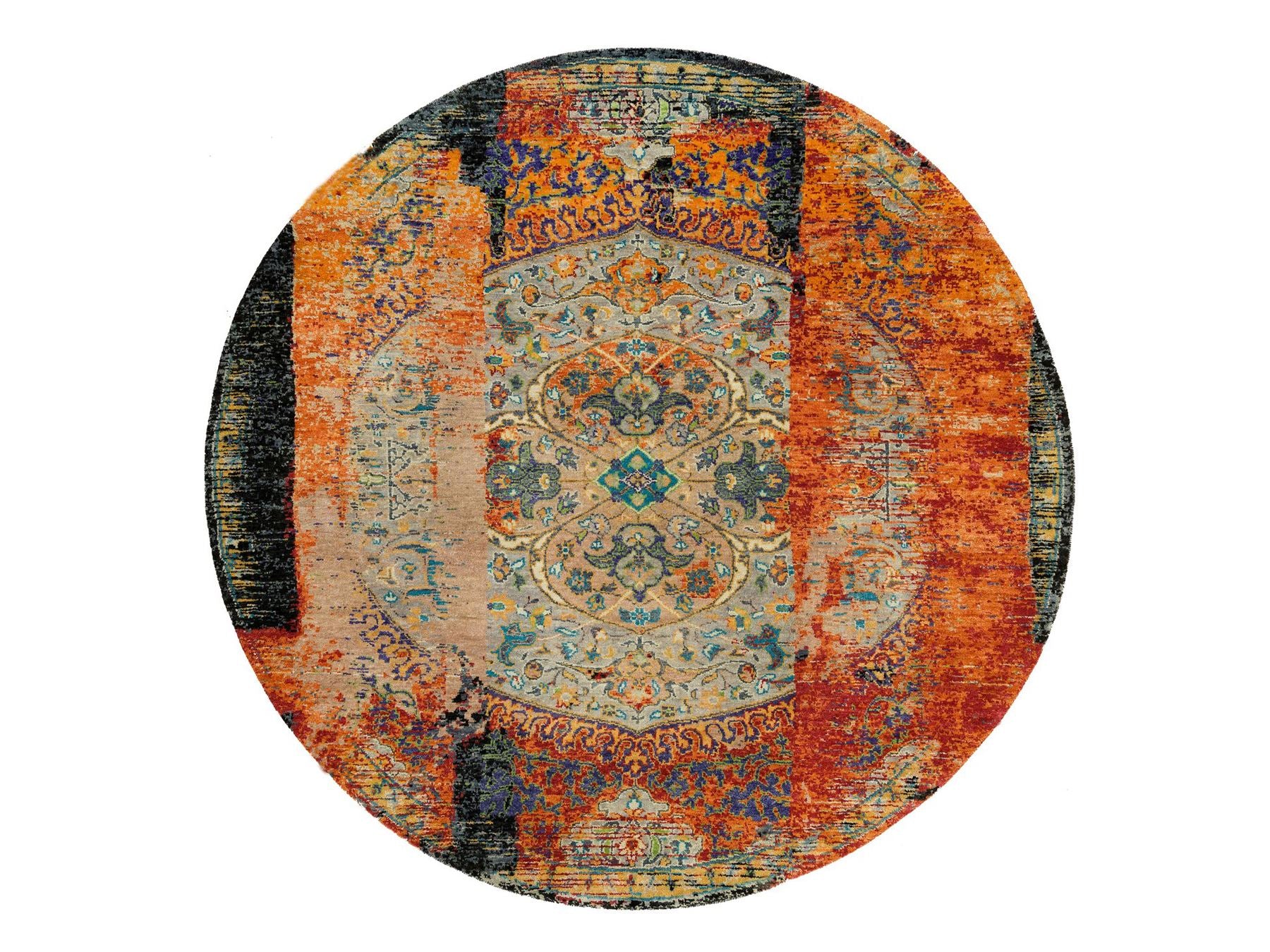 Transitional hand-knotted wool rug in Orange, 6'1" x 6'1" — SKU O065913