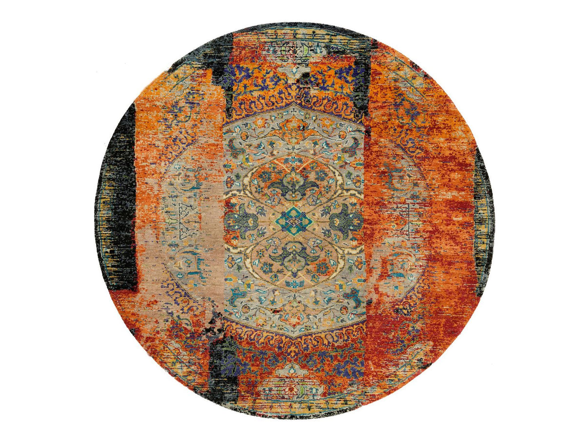 Transitional hand-knotted wool rug in Orange, 6'1" x 6'1" — SKU O065913