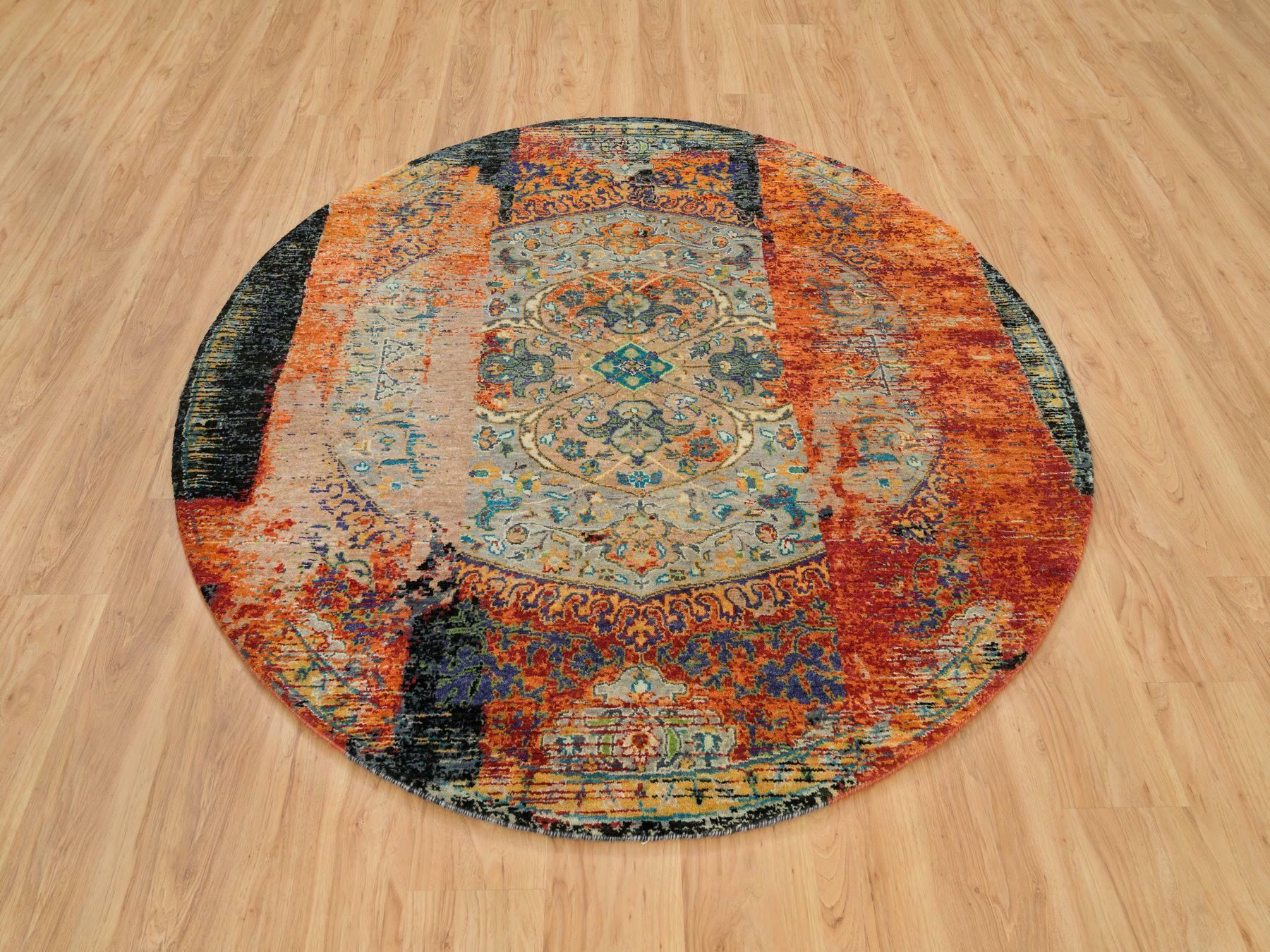 Transitional hand-knotted wool rug in Orange, 6'1" x 6'1" — SKU O065913 (view 2)