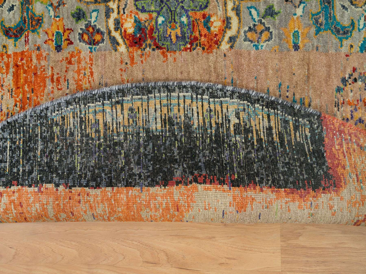 Transitional hand-knotted wool rug in Orange, 6'1" x 6'1" — SKU O065913 (view 3)