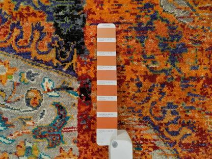 Transitional hand-knotted wool rug in Orange, 6'1" x 6'1" — SKU O065913 (view 4)