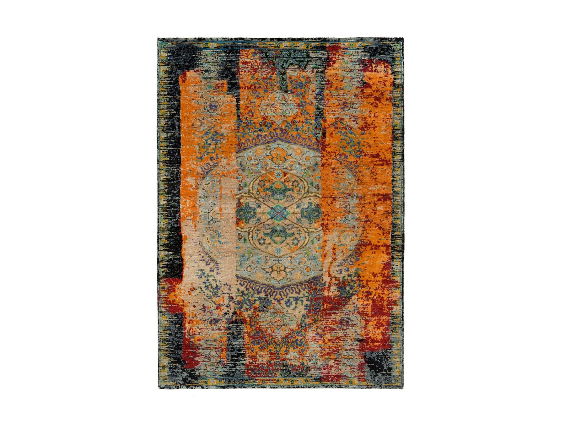 Transitional hand-knotted wool rug in Orange, 4'1" x 6' — SKU O065914