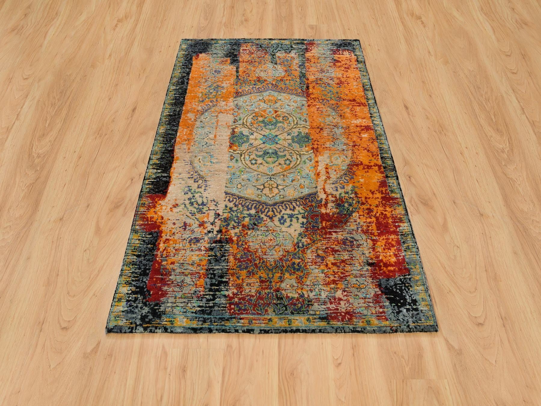 Transitional hand-knotted wool rug in Orange, 4'1" x 6' — SKU O065914 (view 2)