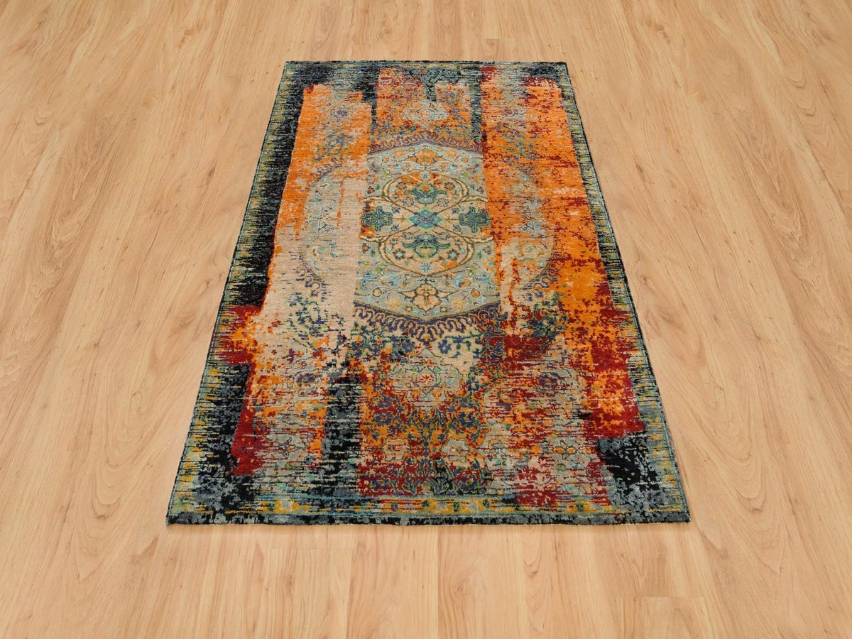 Transitional hand-knotted wool rug in Orange, 4'1" x 6' — SKU O065914 (view 2)