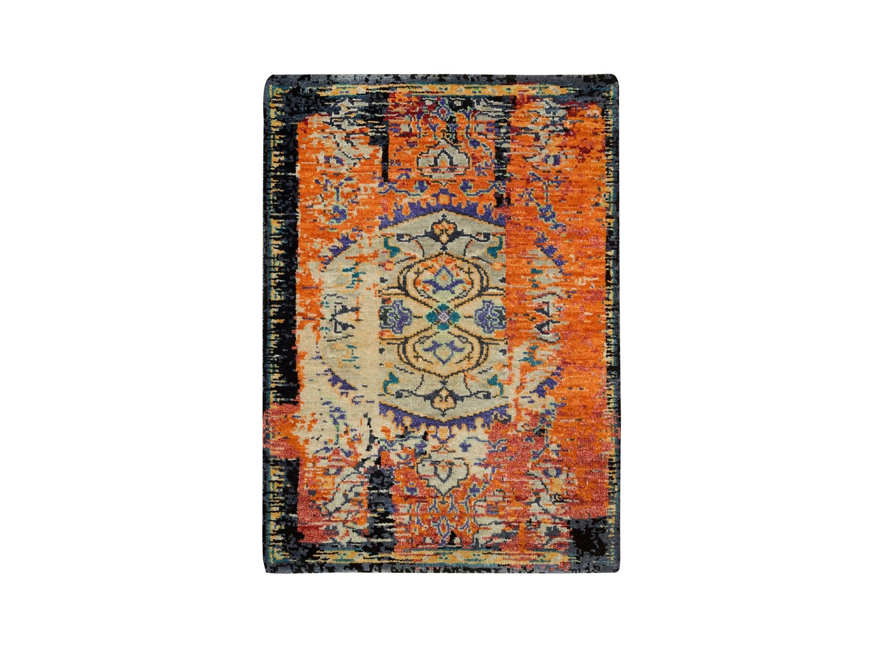 Transitional hand-knotted wool rug in Orange, 2'2" x 3'1" — SKU O065918