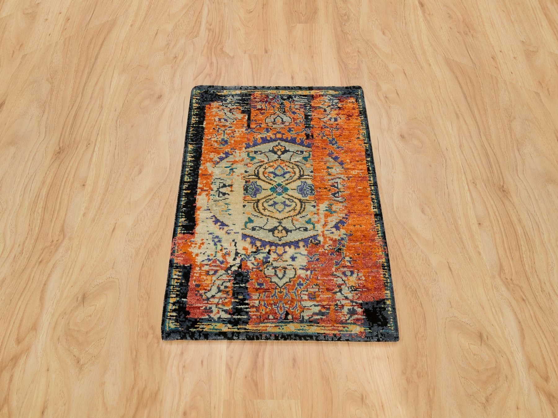 Transitional hand-knotted wool rug in Orange, 2'2" x 3'1" — SKU O065918 (view 2)