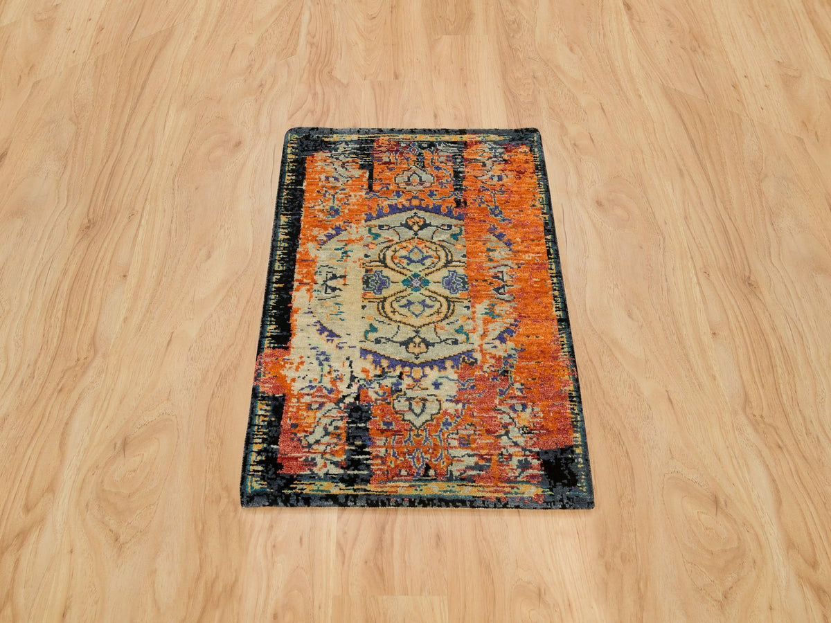 Transitional hand-knotted wool rug in Orange, 2'2" x 3'1" — SKU O065918 (view 2)