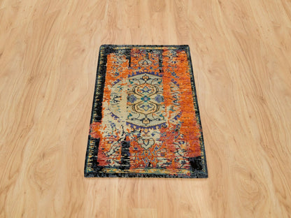 Transitional hand-knotted wool rug in Orange, 2'2" x 3'1" — SKU O065918 (view 2)