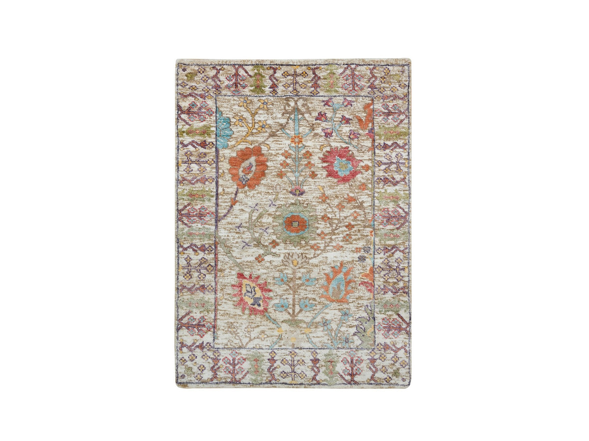 Wool / Silk hand-knotted wool/silk rug in Brown & Taupe, 2'2" x 3'1" — SKU O065923