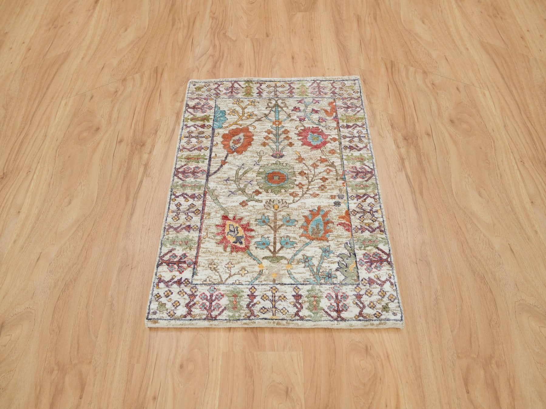Wool / Silk hand-knotted wool/silk rug in Brown & Taupe, 2'2" x 3'1" — SKU O065923 (view 2)