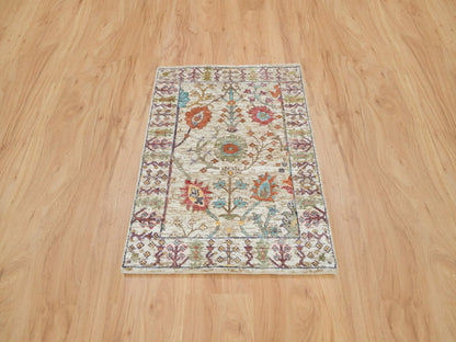 Wool / Silk hand-knotted wool/silk rug in Brown & Taupe, 2'2" x 3'1" — SKU O065923 (view 2)