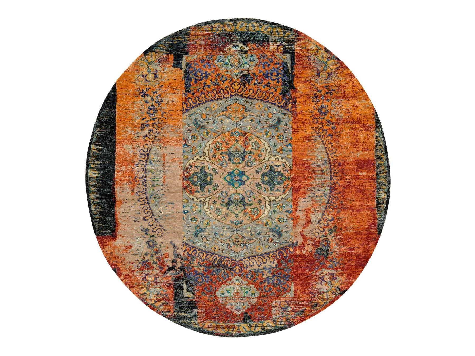 Transitional hand-knotted wool rug in Orange, 10' x 10' — SKU O065924