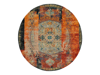 Transitional hand-knotted wool rug in Orange, 10' x 10' — SKU O065924