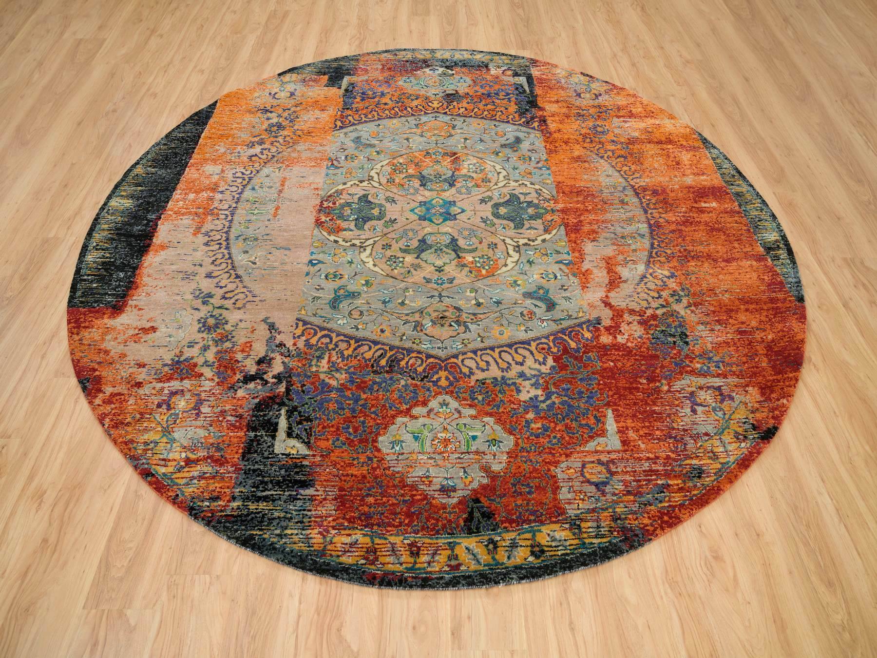 Transitional hand-knotted wool rug in Orange, 10' x 10' — SKU O065924 (view 2)