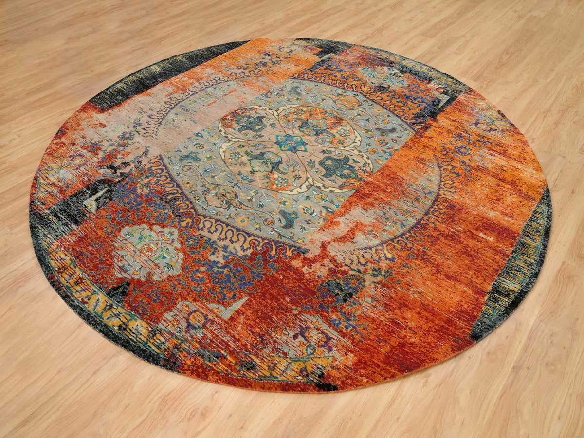 Transitional hand-knotted wool rug in Orange, 10' x 10' — SKU O065924 (view 3)