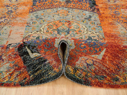 Orange 10'0" x 10'0" Transitional Hand knotted Wool Rug - Sku: O065924