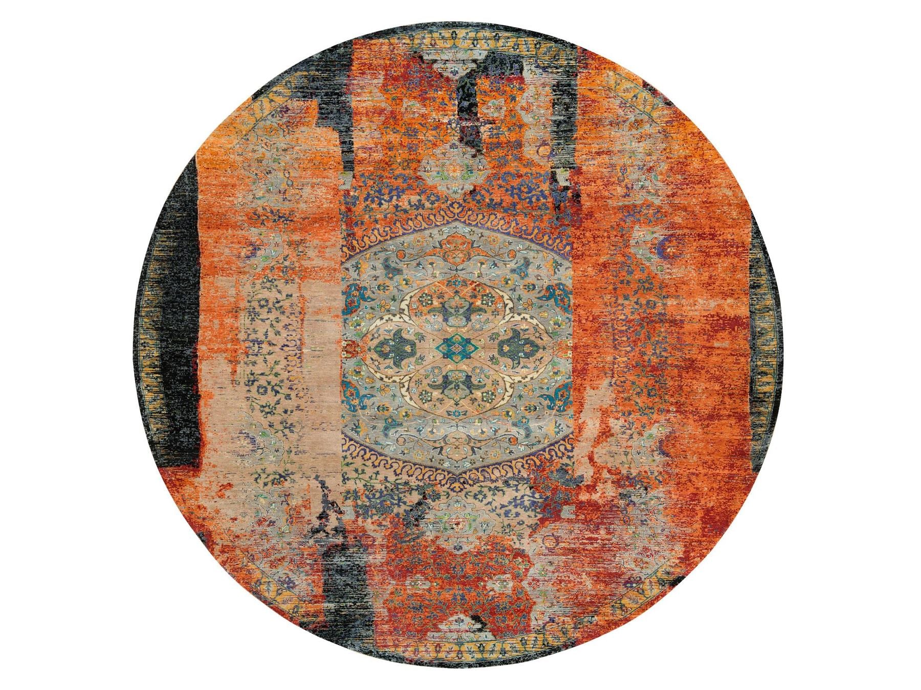 Transitional hand-knotted wool rug in Orange, 14' x 14' — SKU O065925
