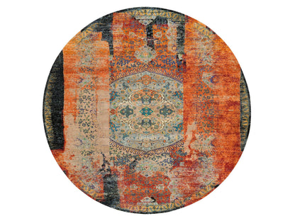 Transitional hand-knotted wool rug in Orange, 14' x 14' — SKU O065925