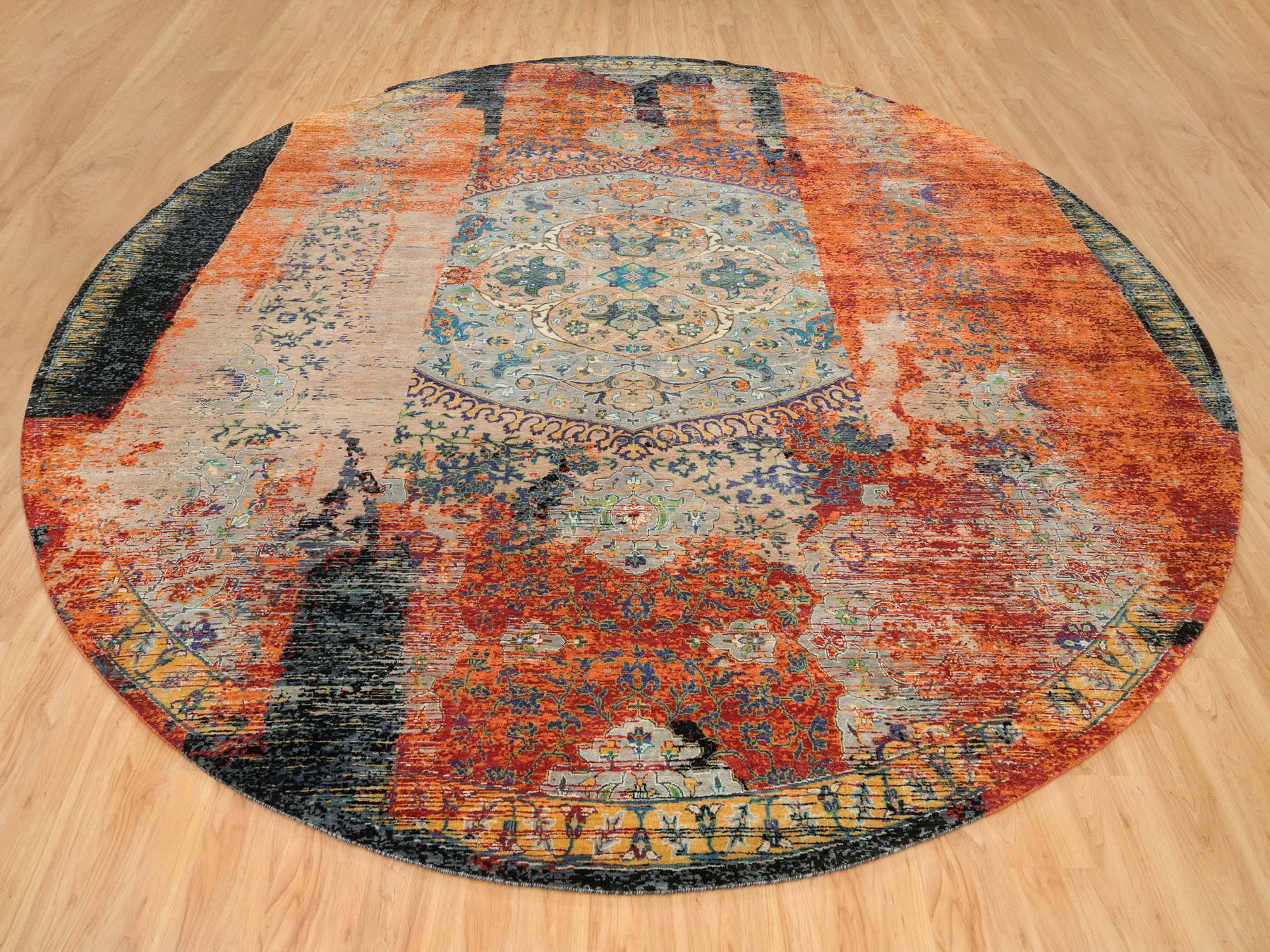 Transitional hand-knotted wool rug in Orange, 14' x 14' — SKU O065925 (view 2)