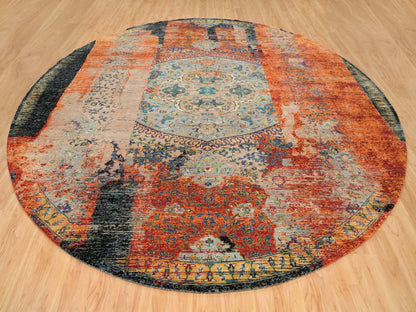 Orange 14'0" x 14'0" Transitional Hand knotted Wool Rug - Sku: O065925