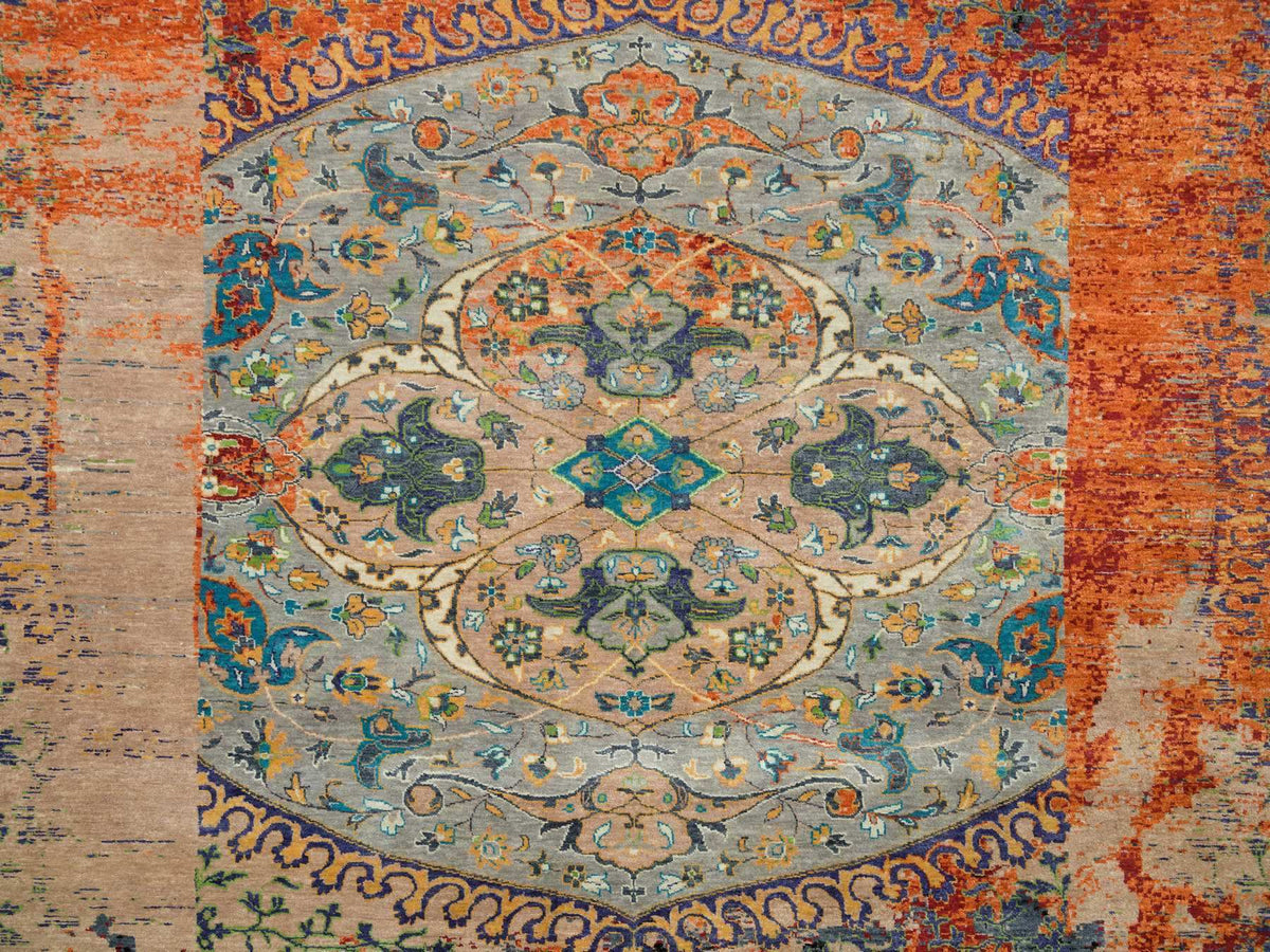 Transitional hand-knotted wool rug in Orange, 14' x 14' — SKU O065925 (view 8)