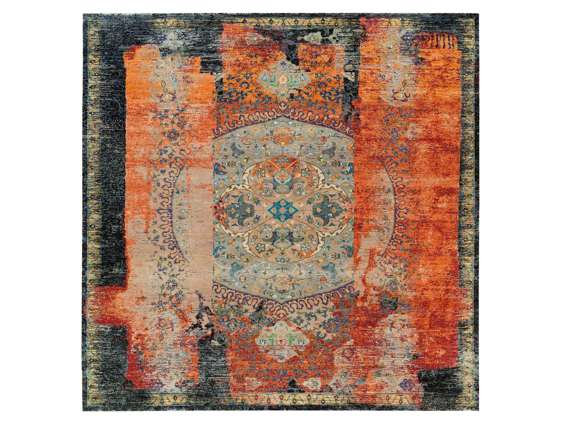Transitional hand-knotted wool rug in Orange, 12'1" x 12'1" — SKU O065926