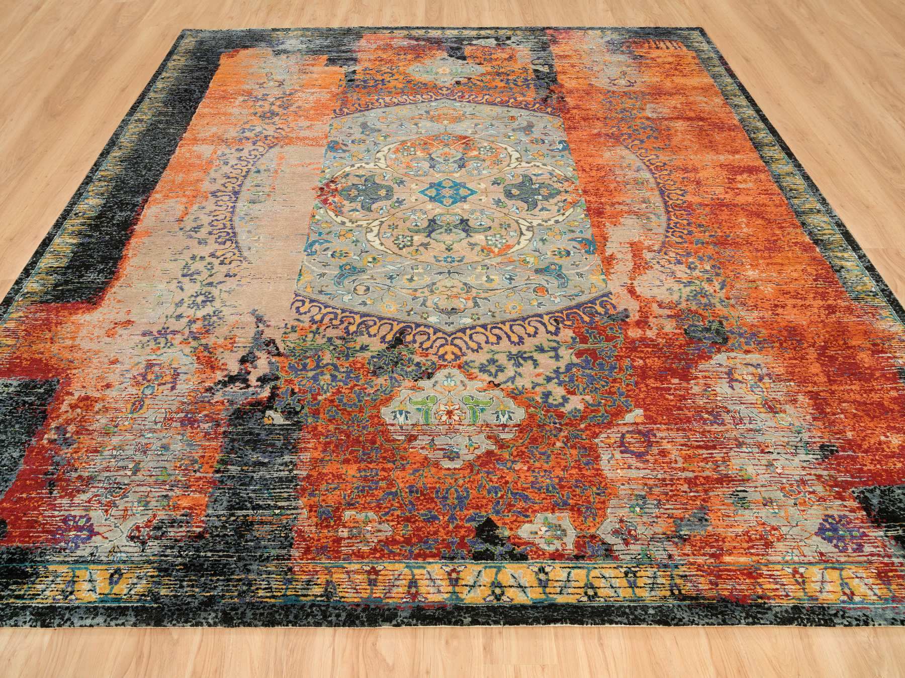 Transitional hand-knotted wool rug in Orange, 12'1" x 12'1" — SKU O065926 (view 2)