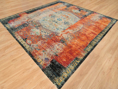 Orange 12'1" x 12'1" Transitional Hand knotted Wool Rug - Sku: O065926