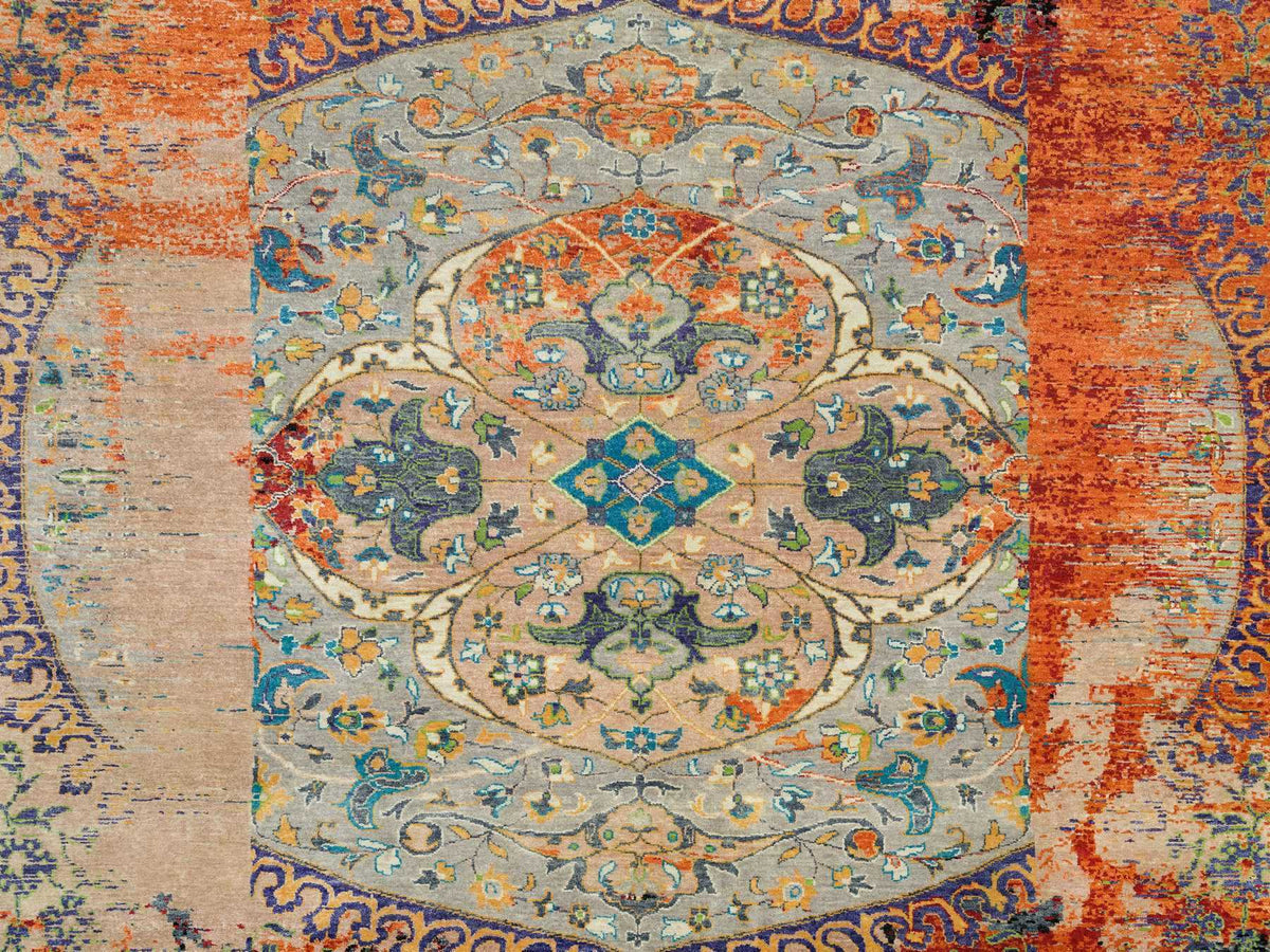 Transitional hand-knotted wool rug in Orange, 12'1" x 12'1" — SKU O065926 (view 8)