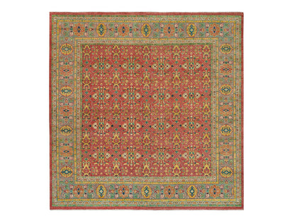 Oushak Oushak hand-knotted wool rug in Red & Artichoke Green, 14' x 14' — SKU O065928