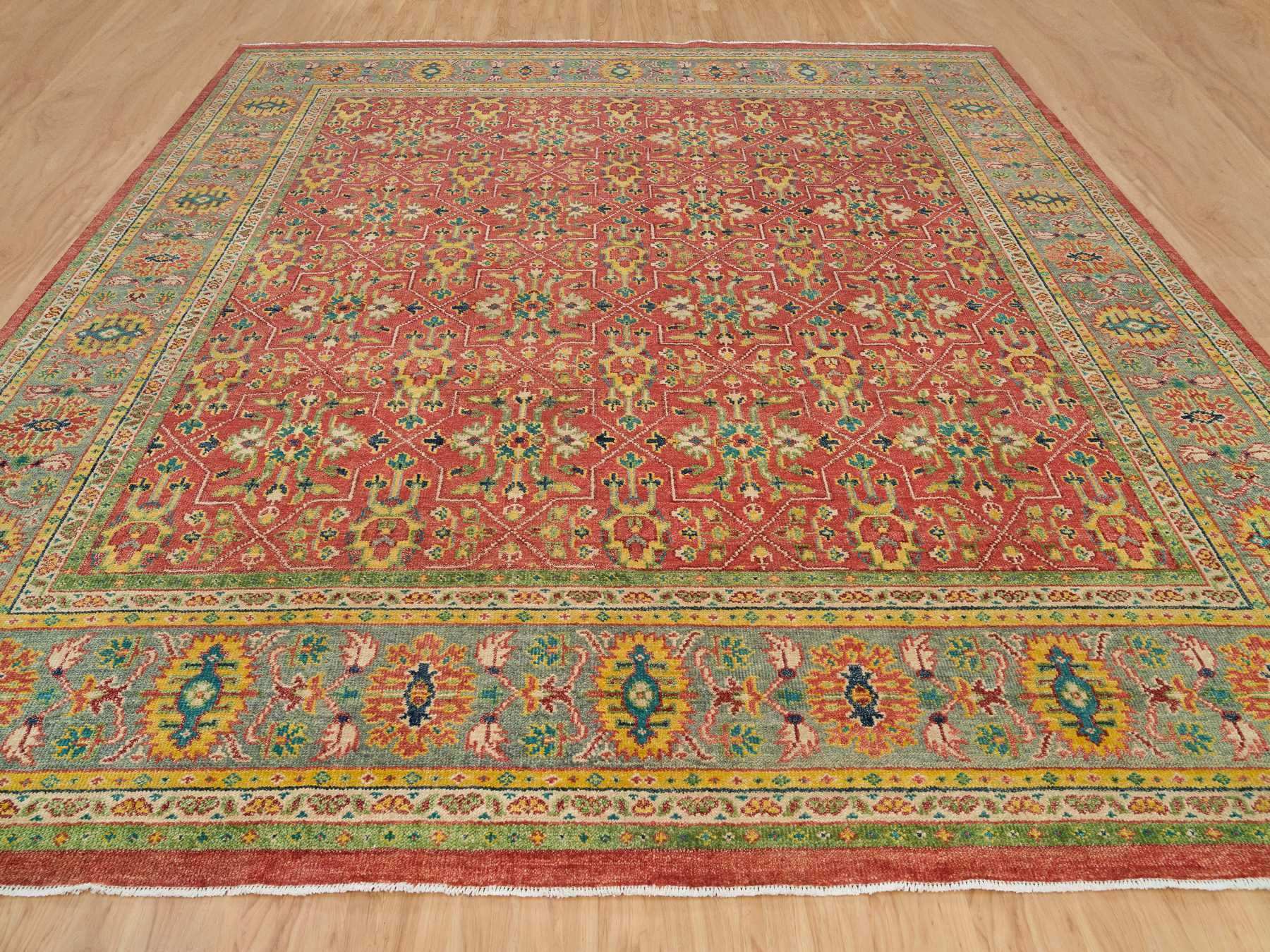 Oushak Oushak hand-knotted wool rug in Red & Artichoke Green, 14' x 14' — SKU O065928 (view 2)
