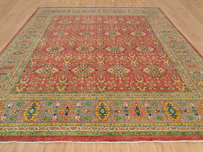 Oushak Oushak hand-knotted wool rug in Red & Artichoke Green, 14' x 14' — SKU O065928 (view 2)