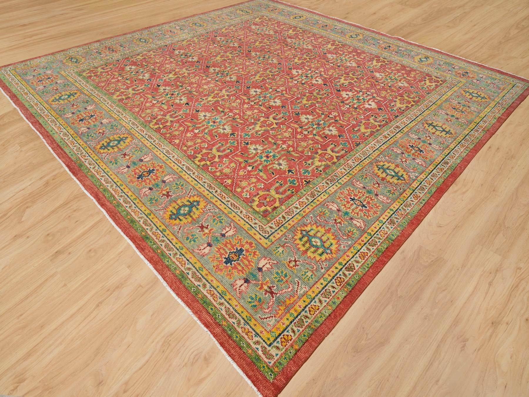 Oushak Oushak hand-knotted wool rug in Red & Artichoke Green, 14' x 14' — SKU O065928 (view 3)